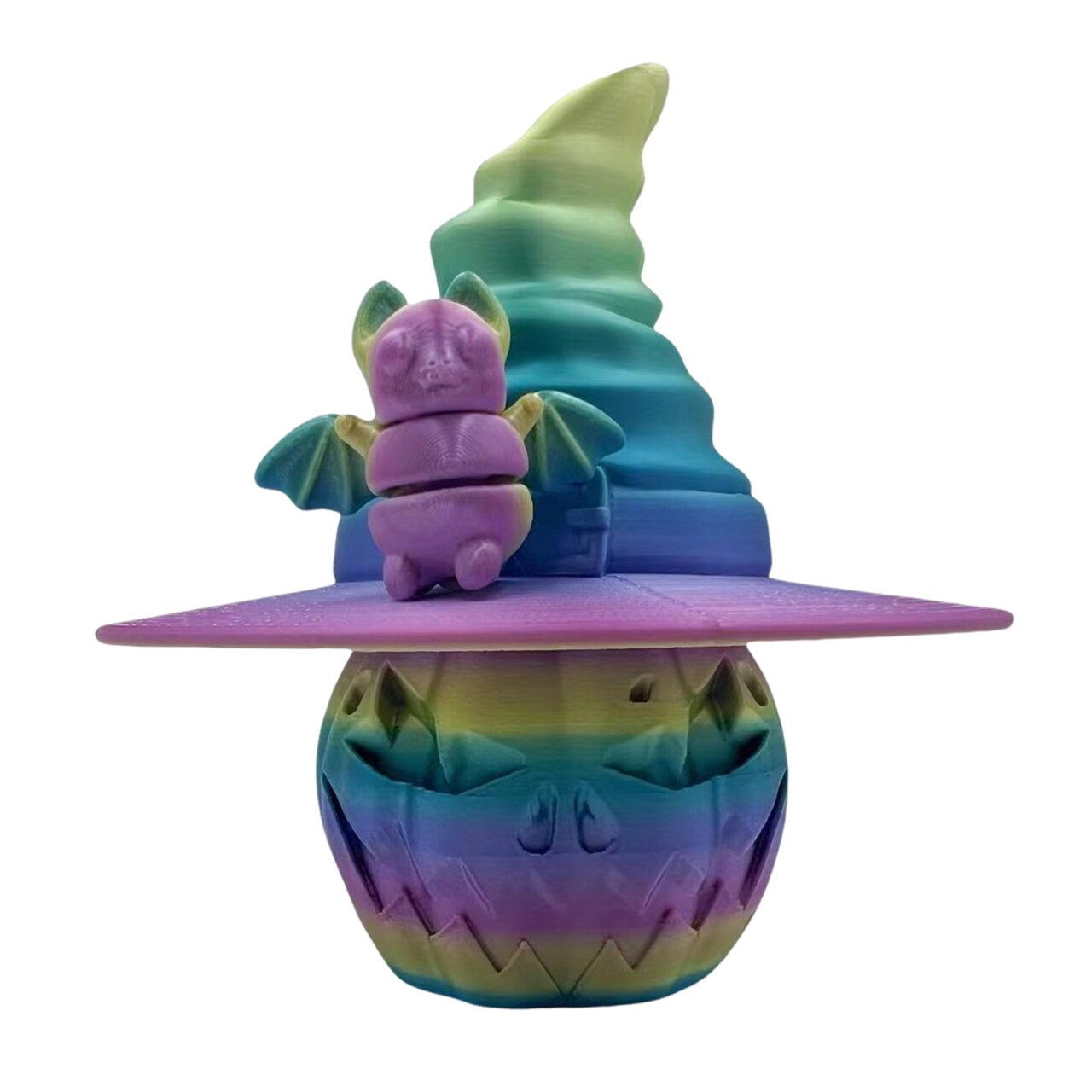 3D Printed Halloween Pumpkin Figurine Colorful Bat Witch Hat Pumpkin Head Fidget Toy Home Office Desktop Decoration